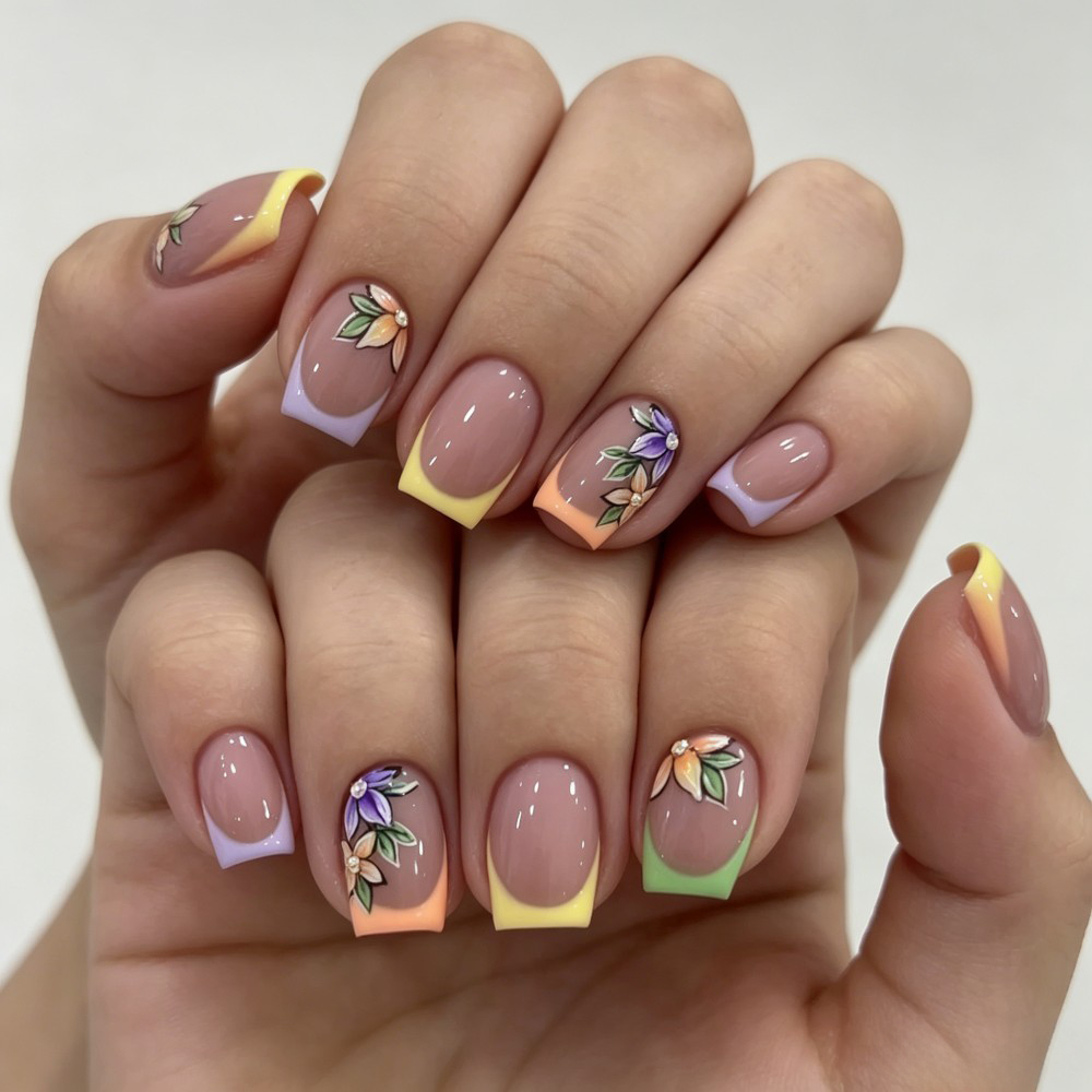 Pressed Flower Art - 24Pcs Kuku Palsu Pink Floral French