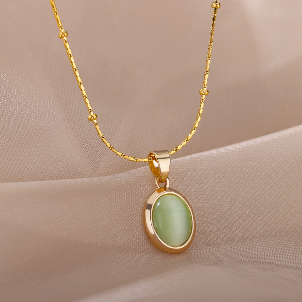 Birth Flower Necklace - Kalung Oval Batu Opal Mode untuk