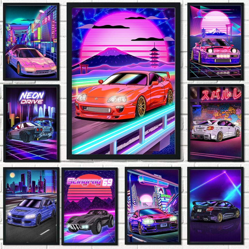 Photo Mosaic Print - Lukisan Berlian Tokyo Mobil Balap Jalanan