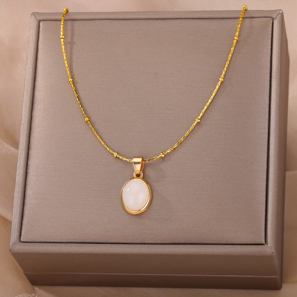 Kalung Oval Batu Opal Mode unt - Birth Flower Necklace ulasan dan harga