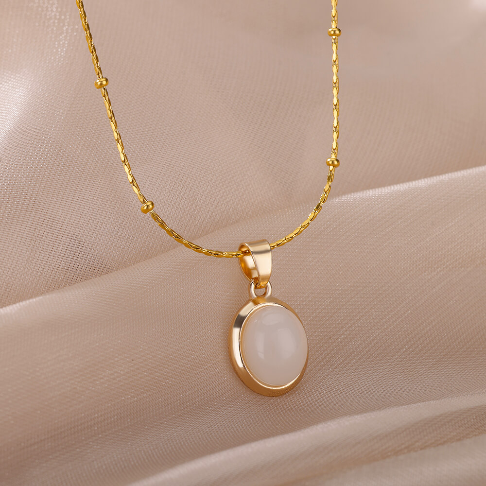 Kalung Oval Batu Opal Mode unt - Birth Flower Necklace ulasan dan harga