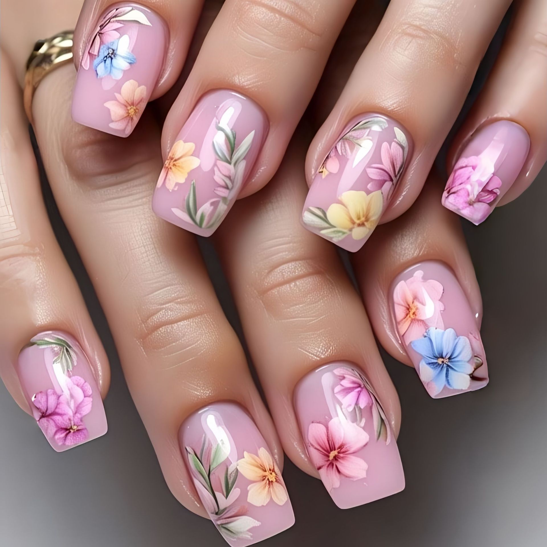 Kuku Palsu Sedang untuk Wanita - Pressed Flower Art ulasan dan harga