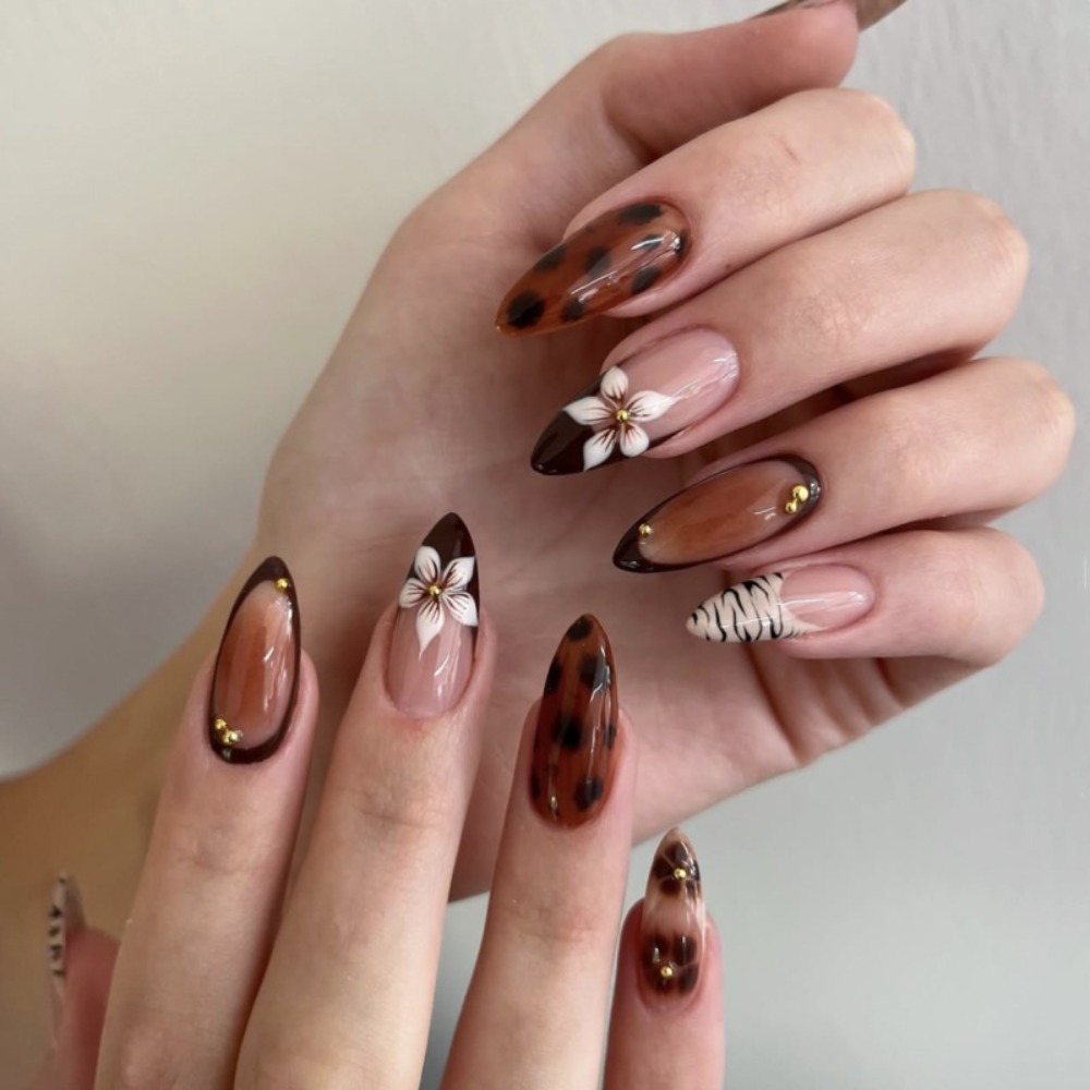 24pcs Kuku Palsu French Tip Co - Pressed Flower Art ulasan dan harga