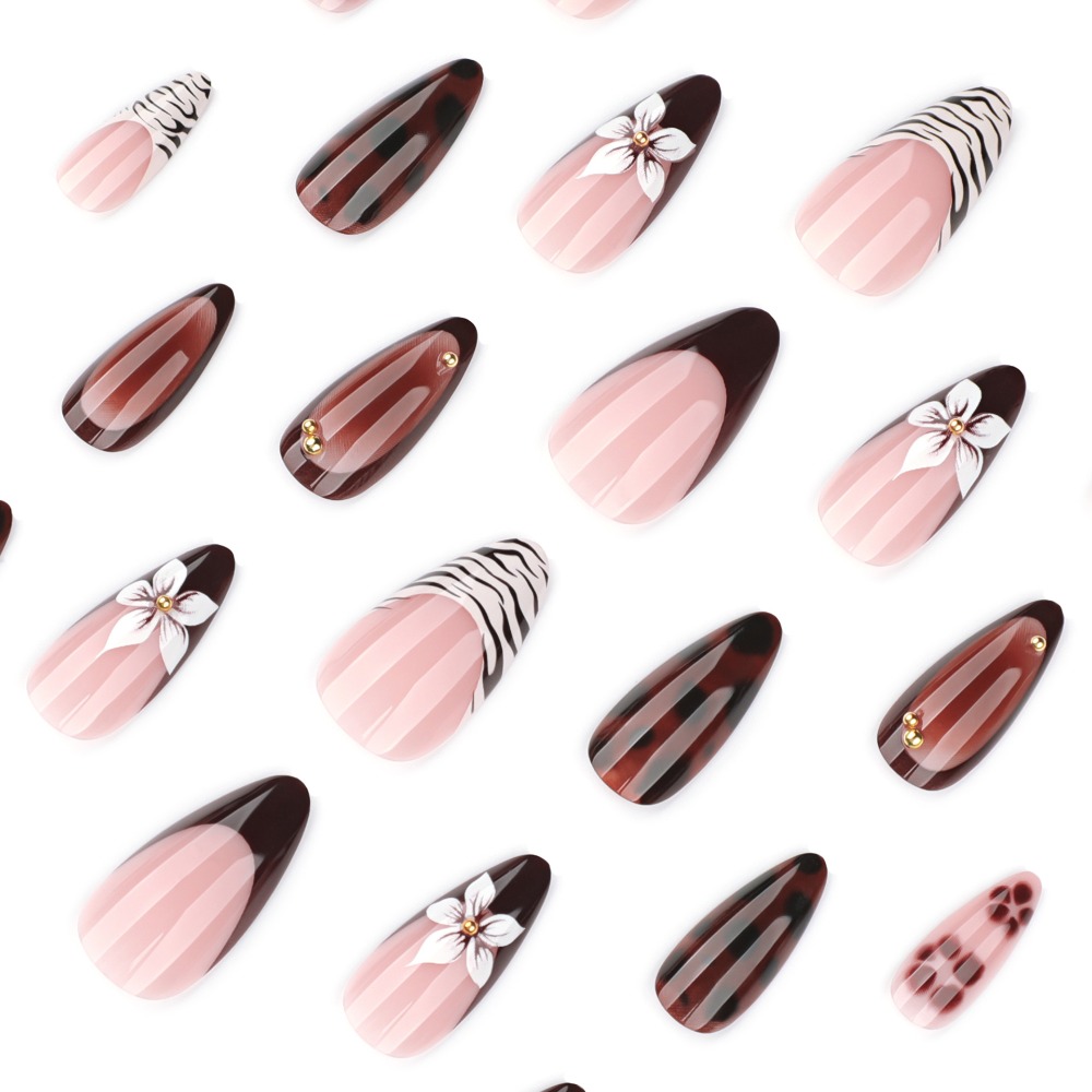 24pcs Kuku Palsu French Tip Co - Pressed Flower Art ulasan dan harga